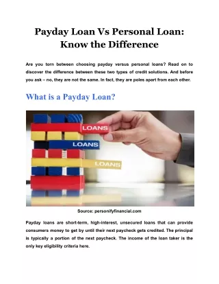 Payday Loan Vs Personal Loan: Know the Difference