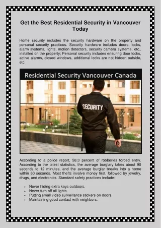 Get the Best Residential Security in Vancouver Today