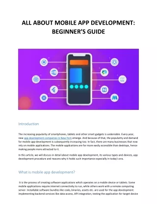 ALL ABOUT MOBILE APP DEVELOPMENT:  BEGINNER’S GUIDE