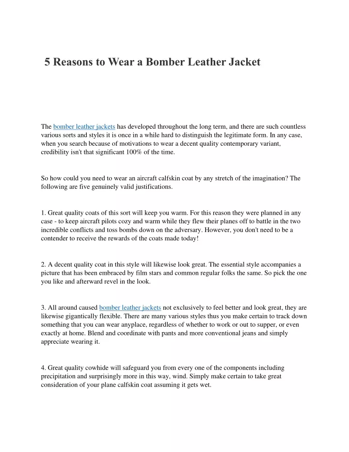 5 reasons to wear a bomber leather jacket