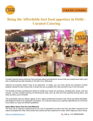Being the Affordable best food appetizer in Delhi - Curated Catering