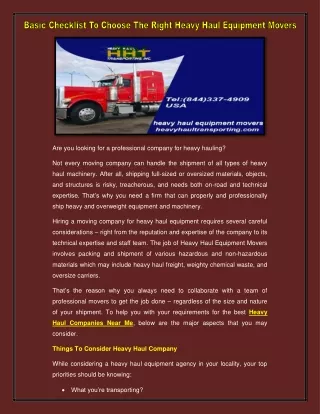 heavy haul equipment movers