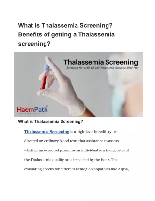 What is Thalassemia Screening? Benefits of getting a Thalassemia screening?