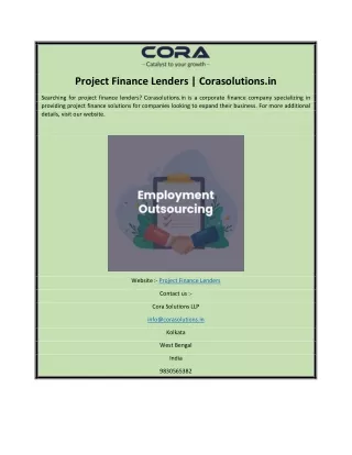 Project Finance Lenders | Corasolutions.in