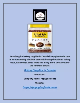 Bakery Supplies In Canada | Papaginofoods.com