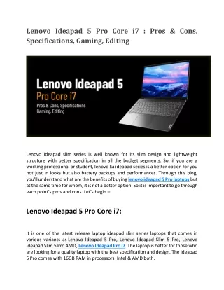 Lenovo Ideapad 5 Pro Core i7 : Pros & Cons, Specifications, Gaming, Editing