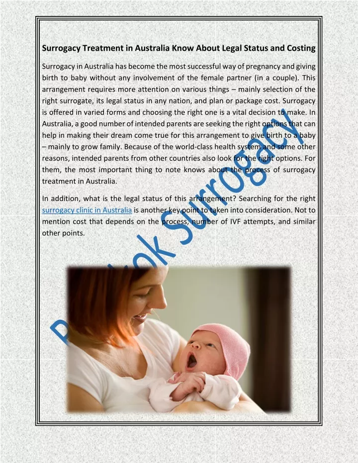 surrogacy treatment in australia know about legal