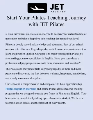Start Your Pilates Teaching Journey with JET Pilates