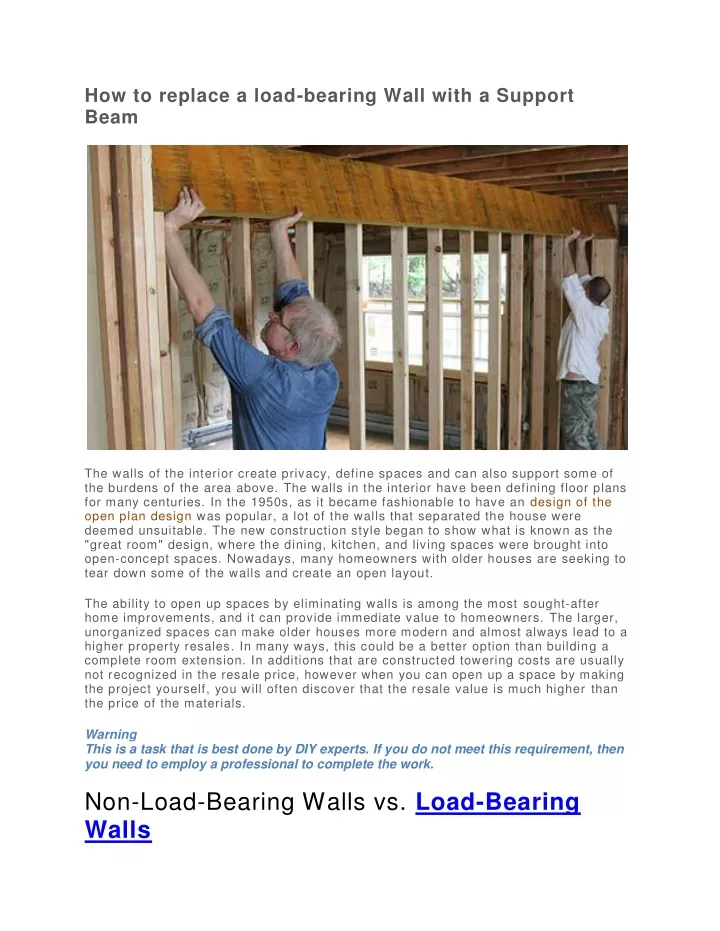 how to replace a load bearing wall with a support