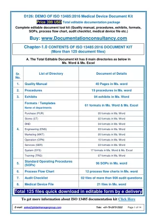 d126 demo of iso 13485 2016 medical device