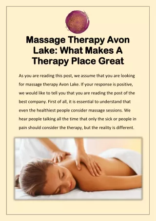 Massage Therapy Avon Lake: What Makes A Therapy Place Great
