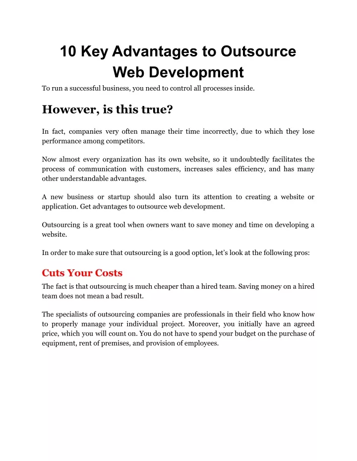 10 key advantages to outsource web development