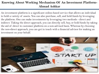 knowing about working mechanism of an investment