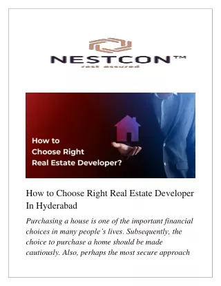 How to Choose Right Real Estate Developer In Hyderabad | Real Estate Company