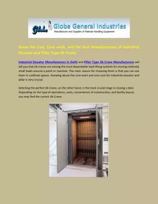 Industrial Elevator Manufacturers in Delhi India | GlobePull