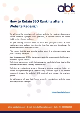 How to Retain SEO Ranking after a Website Redesign - ABK Digital