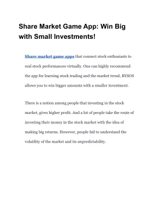 Share Market Game App | Stock Fantasy game