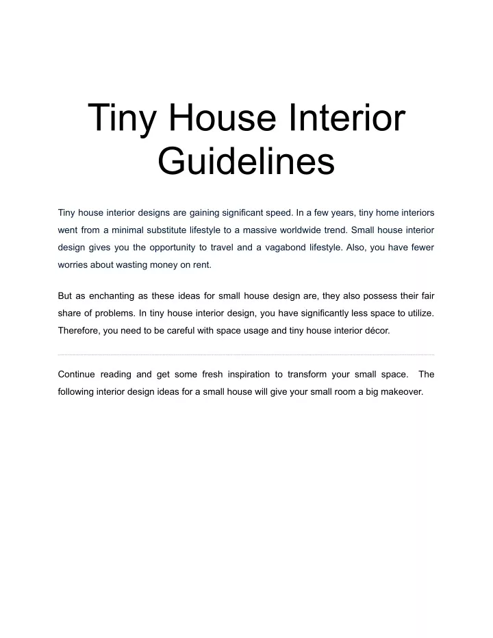 tiny house interior guidelines