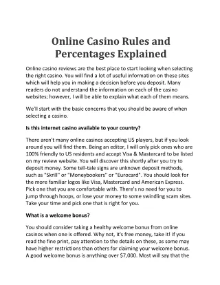 Online Casino Rules and Percentages Explained