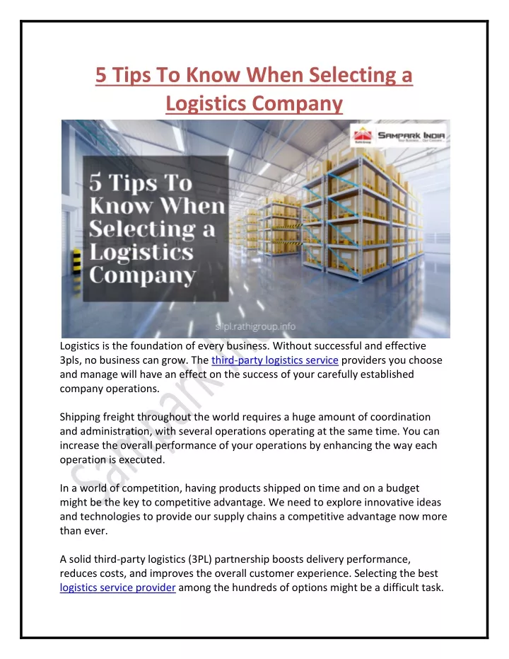 5 tips to know when selecting a logistics company