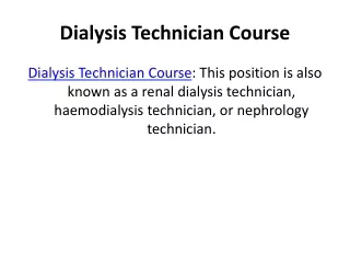 Dialysis Technician Course In Agra