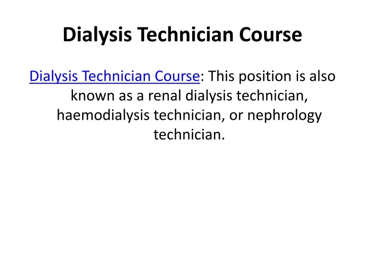 dialysis technician course