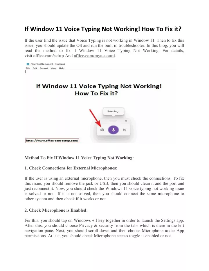 if window 11 voice typing not working