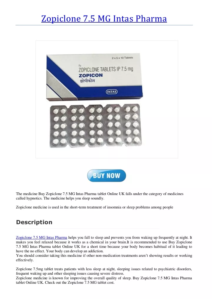 zopiclone 7 5 mg intas pharma