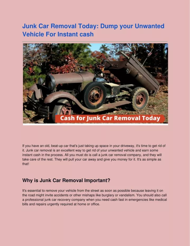 junk car removal today dump your unwanted vehicle