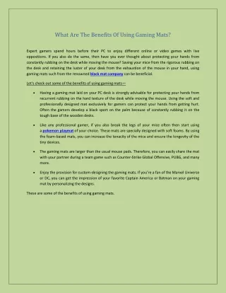 what are the benefits of using gaming mats