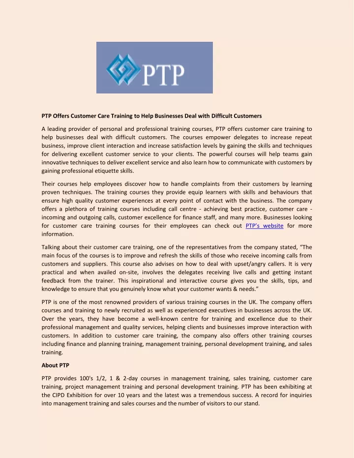 ptp offers customer care training to help