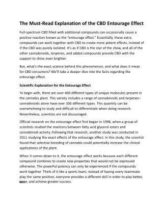 The Must-Read Explanation of the CBD Entourage Effect