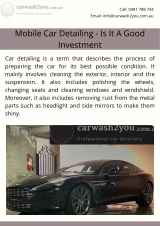 Mobile Car Detailing - Is It A Good Investment