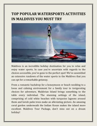 TOP POPULAR WATERSPORTS ACTIVITIES IN MALDIVES YOU MUST TRY