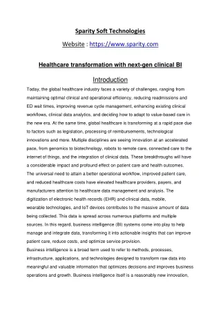 Healthcare transformation with next-gen clinical BI|Digital Transformation in US