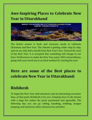 Awe-Inspiring Places to Celebrate New Year in Uttarakhand