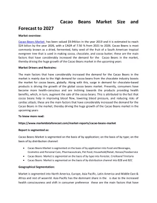 cacao beans market size and forecast to 2027
