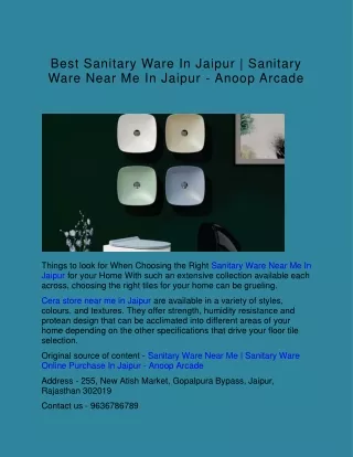 Sanitary Ware Jaipur | Sanitary Ware Online Purchase In Jaipur - Anoop Arcade