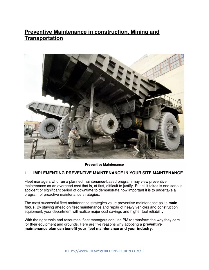 preventive maintenance in construction mining