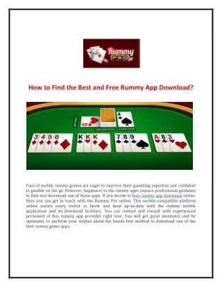 How to Find the Best and Free Rummy App Download?