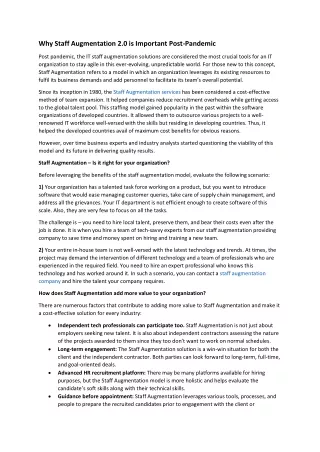 why staff augmentation 2 0 is important post