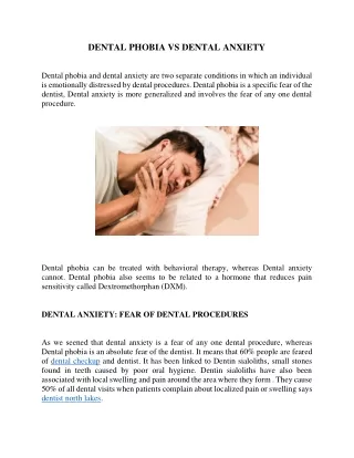 DENTAL PHOBIA VS DENTAL ANXIETY