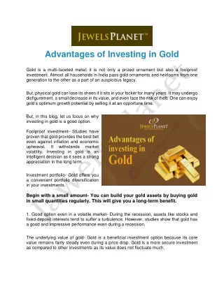 What Are The Advantages Of Investing In Gold?