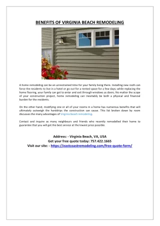 BENEFITS OF VIRGINIA BEACH REMODELING