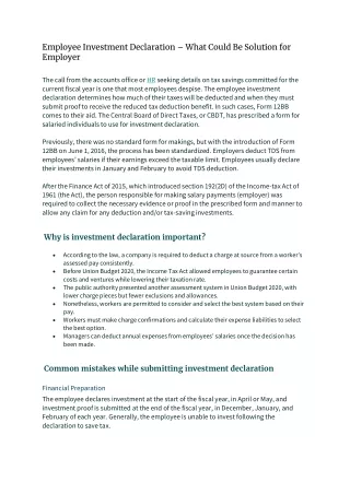 employee investment declaration what could