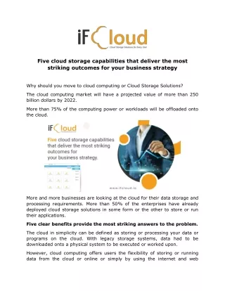 five cloud storage capabilities that deliver
