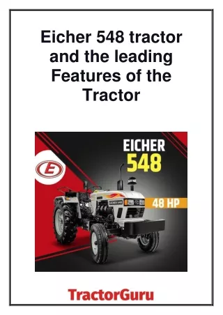 Eicher 548 tractor and the leading Features of the Tractor