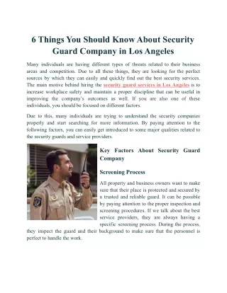 Top Things That You Should Know About Security Guard Company in Los Angeles