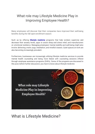 How does Lifestyle Medicine help to Improve Employee's Health?