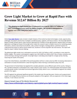 Grow Light Market to Grow at Rapid Pace with Revenue $12.67 Billion By 2027